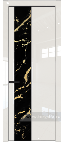 Дверь со стеклом ProfilDoors 19LE Нефи черный узор золото с кромкой Черный матовый RAL9005 (Магнолия люкс)