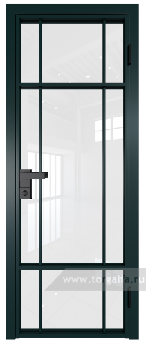 Дверь со стеклом ProfilDoors алюминиевая 8AG с профилем Зеленый матовый RAL6004 (Белый триплекс)